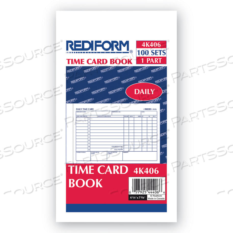 OEM#: 4K406Ежедневные карточки учета рабочего времени сотрудников, двухсторонние, 4,25 X 7, 100 шт. в упаковке от Rediform