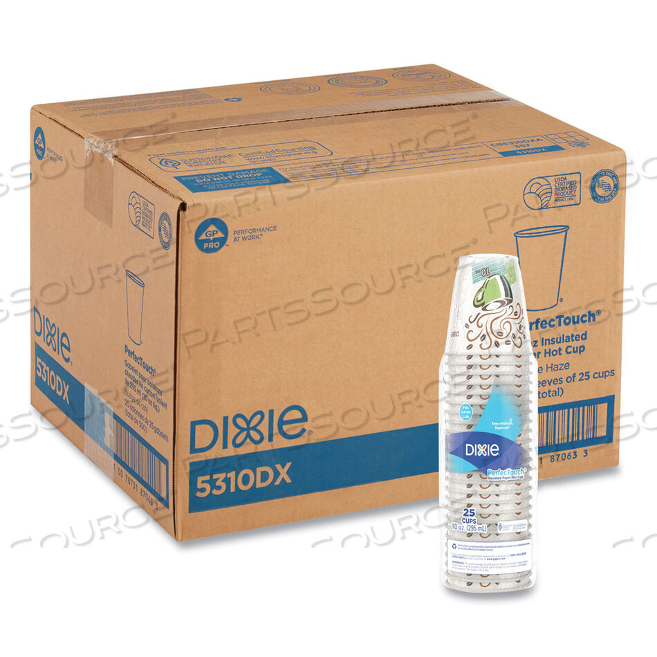 OEM#: 5310DXPERFECTOUCH БУМАЖНЫЕ ЧАШКИ ДЛЯ ГОРЯЧИХ ИЗДЕЛИЙ, 10 УНЦИЙ, ДИЗАЙН COFFEE HAZE, 25 ПАКЕТОВ, 20 ПАКЕТОВ/КОРОБКА от Dixie
