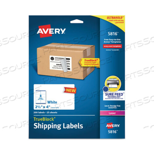 OEM#: 5816SHIPPING LABELS WITH TRUEBLOCK TECHNOLOGY, LASER PRINTERS, 2.5 X 4, WHITE, 8/SHEET, 25 SHEETS/PACK by Avery