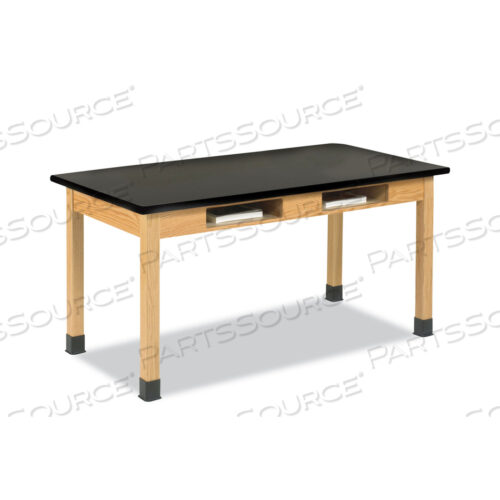 СТОЛ ДЛЯ НАУЧНЫХ РАБОТ С ОТДЕЛЕНИЕМ ДЛЯ КНИГ, 48 Ш X 24 Г X 30 В, СТОЛЕШНИЦА ИЗ ЧЕРНОГО ЛАМИНИРОВАННОГО ПЛАСТИКА ВЫСОКОГО ДАВЛЕНИЯ CHEMGUARD (HPL), ОСНОВАНИЕ ИЗ ДУБА