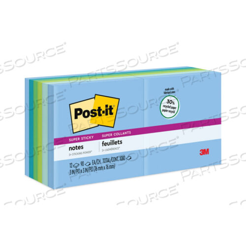 RECYCLED NOTES IN OASIS COLLECTION COLORS, 3 X 3, 90 SHEETS/PAD, 12 PADS/PACK