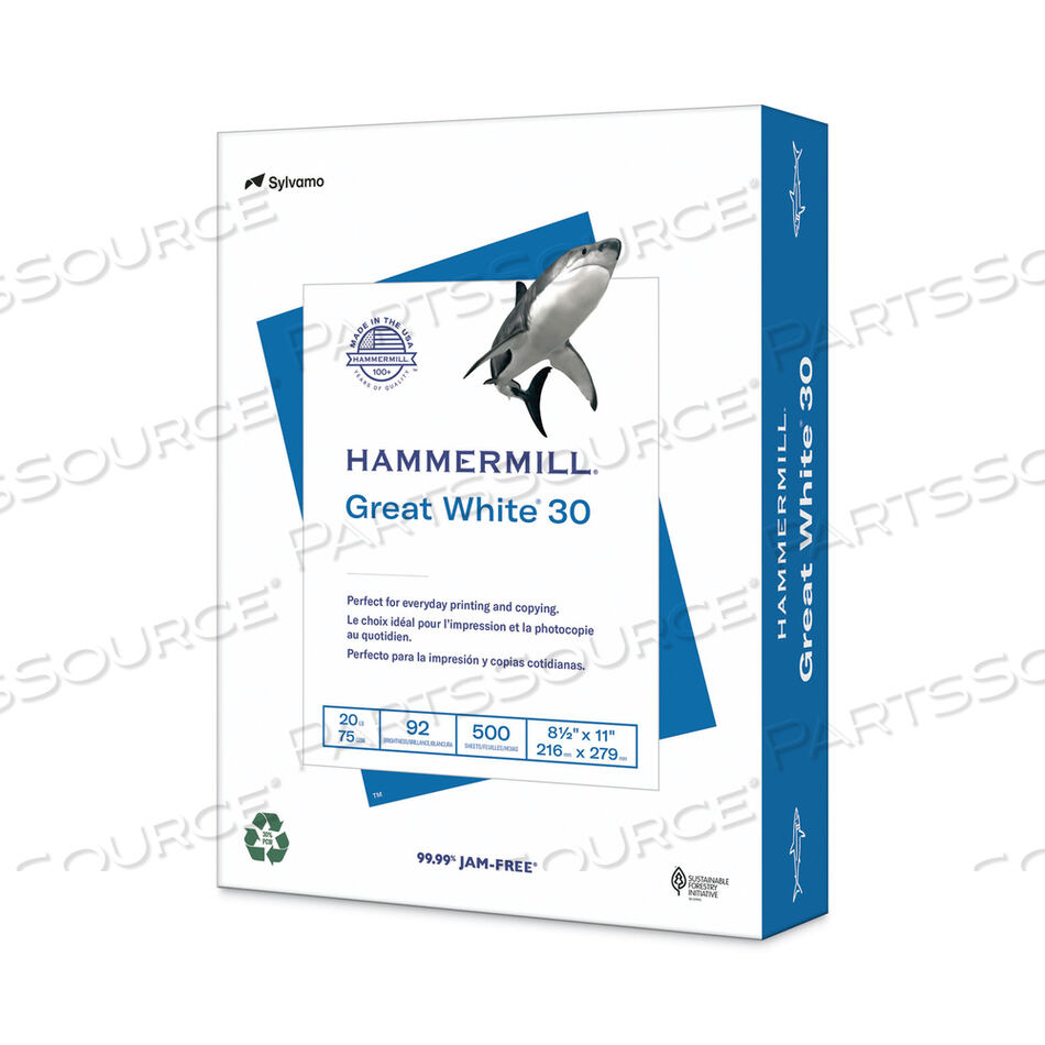 OEM#: HAM86700RMGREAT WHITE 30 ПЕРЕРАБОТАННАЯ БУМАГА ДЛЯ ПЕЧАТИ, 92 ЯРКОСТИ, ПЛОТНОСТЬ 20 ФУНТОВ, 8,5 X 11, БЕЛАЯ, 500/СТОПА от Hammermill