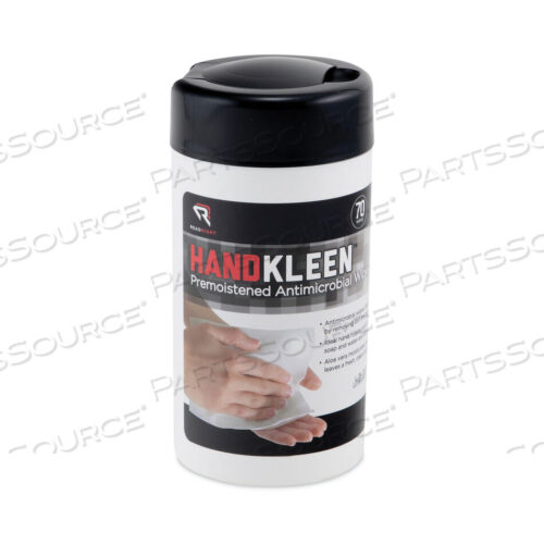 OEM#: RR1460HANDKLEEN PREMOISTENED ANTIBACTERIAL WIPES, CLOTH, 5.5 X 6.5, 70/TUB by Read Right