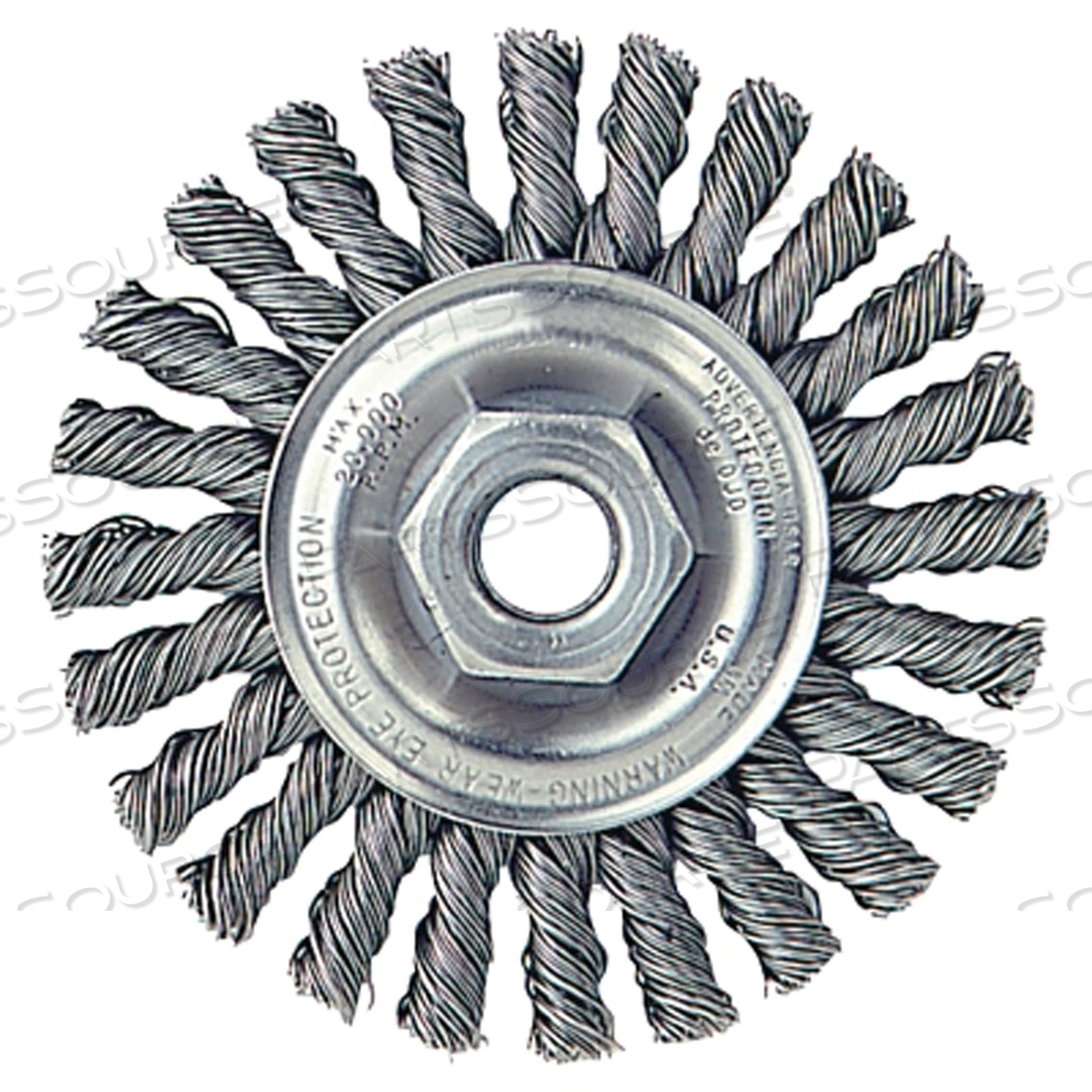 OEM#: 13276КОЛЕСО ДЛЯ УЗЛОВОЙ КРУЧИВАНИЯ КАБЕЛЯ, ДИАМЕТР 4 ДЮЙМА X ШИРИНА 1/4 ДЮЙМА, ПРОВОЛОКА ИЗ НЕРЖАВЕЮЩЕЙ СТАЛИ 0,020 ДЮЙМА, 20000 ОБ/МИН от Weiler