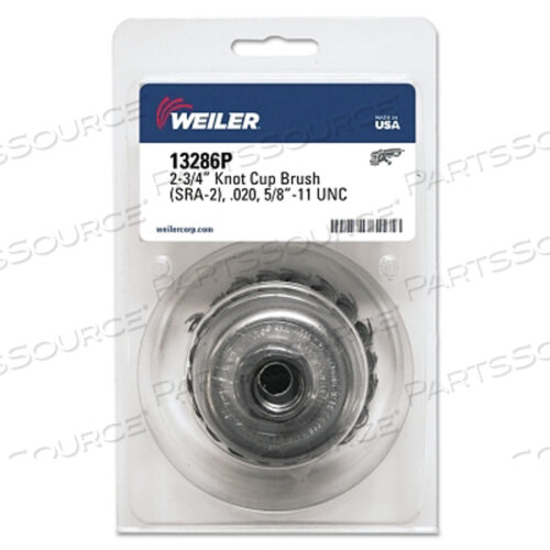 OEM#: 13286PОднорядная мощная узловатая проволочная щетка, диаметр 2 3/4 дюйма, 5/8-11 UNC, .020 сталь от Weiler