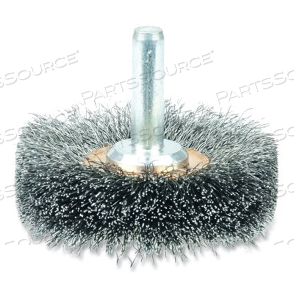 OEM#: 17610Узкая конфлексная щетка с креплением на штоке, диаметр 2 дюйма, ширина 3/8 дюйма, сталь 0,0118 дюйма, 20000 об/мин, шток 1/4 дюйма от Weiler