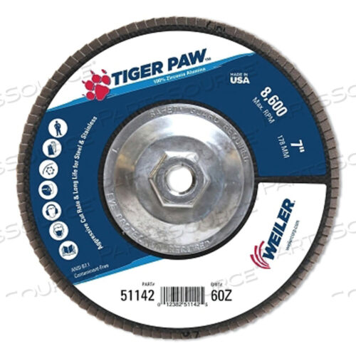 OEM#: 51142ШЛИФОВАЛЬНЫЕ ЛЕПЕСТКОВЫЕ ДИСКИ С ПОКРЫТИЕМ TIGER PAW, ЗЕРНИСТОСТЬ 7, 60, ШЛИФОВАЛЬНАЯ ОПРАВКА 5/8, ФЕНОЛЬНАЯ ОСНОВА от Weiler