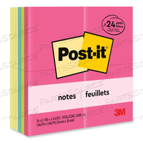 ORIGINAL PADS ASSORTED VALUE PACK, 3 X 3, (12) CANARY YELLOW, (12) POPTIMISTIC COLLECTION, 100 SHEETS/PAD, 24 PADS/PACK