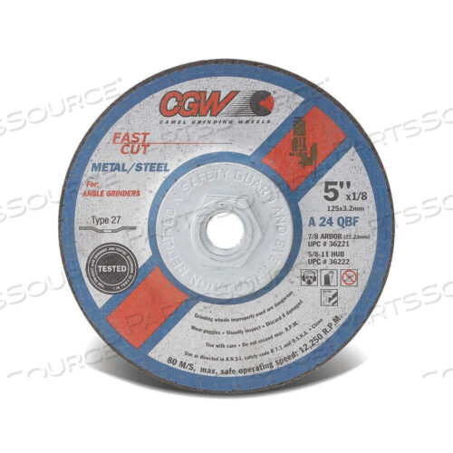 OEM#: 3564235642 ШЛИФОВАЛЬНЫЙ КРУГ CGW T27 С УГЛУБЛЕННЫМ ЦЕНТРОМ, 7 X 1/4 X 7/8 СТАЛЬ A24-N-BF, БЫСТРАЯ РЕЗКА, 25 ШТ. В КОРОБКЕ от CGW Abrasives