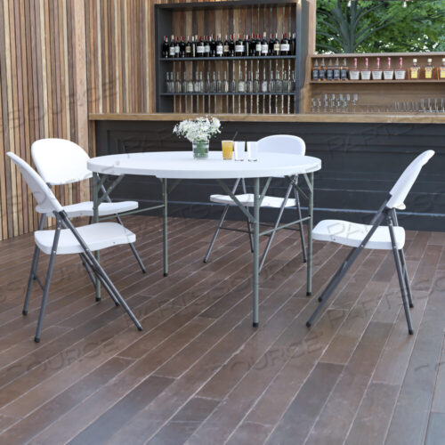 OEM#: DAD-122RZ-GGFREEMAN 4-ФУТНЫЙ КРУГЛЫЙ ДВУХСКЛАДНОЙ СТОЛ ИЗ БЕЛОГО ГРАНИТА ДЛЯ БАНКЕТА И МЕРОПРИЯТИЙ С РУЧКОЙ ДЛЯ ПЕРЕНОСКИ от Flash Furniture