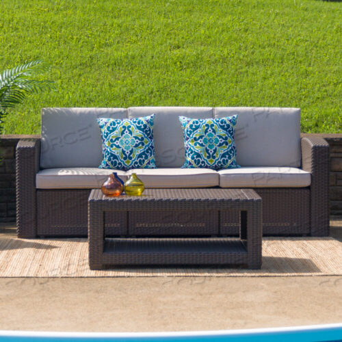 OEM#: DAD-SF1-3-GGSENECA ДИВАН ИЗ ИСКУССТВЕННОГО РОТАНГА ШОКОЛАДНОГО КОРИЧНЕВОГО ЦВЕТА С ПОДУШКАМИ БЕЖЕВОГО ЦВЕТА ДЛЯ ВСЕХ ПОГОД от Flash Furniture