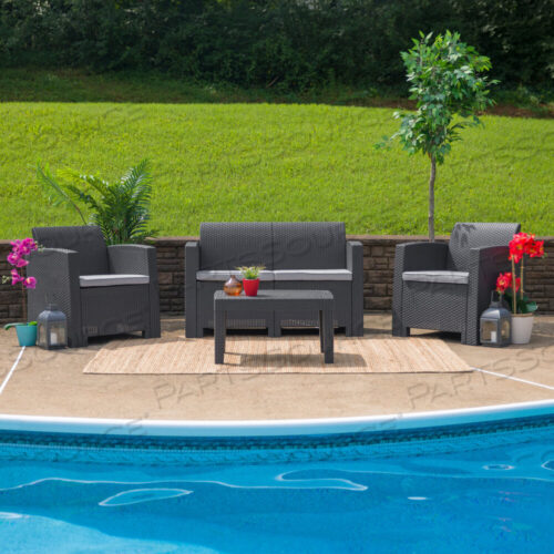 OEM#: DAD-SF2-2-DKGY-GGSENECA ТЕМНО-СЕРАЯ КРОВАТКА ИЗ ИСКУССТВЕННОГО РОТАНГА С ВСЕСЕЗОННЫМИ СВЕТЛО-СЕРЫМИ ПОДУШКАМИ SENECA от Flash Furniture