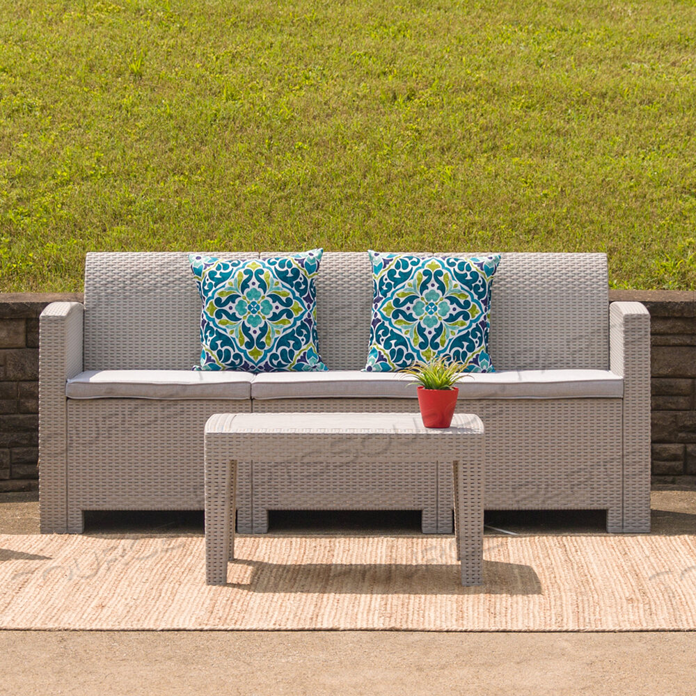 OEM#: DAD-SF2-3-GGSENECA СВЕТЛО-СЕРЫЙ ДИВАН ИЗ ИСКУССТВЕННОГО РОТАНГА С ВСЕСЕЗОННЫМИ СВЕТЛО-СЕРЫМИ ПОДУШКАМИ SENECA от Flash Furniture