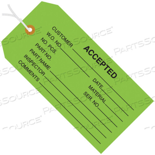 OEM#: G20022ИНСПЕКЦИОННЫЕ БИРКИ, ПРЕДВАРИТЕЛЬНО НАВЯЗАННЫЕ, ПРИНЯТЫЕ, 4 3/4 X 2 3/8, ЗЕЛЕНЫЕ, 1000 ШТ./КОРОБКА от BOX Partners (Box Acquisitions, LLC)