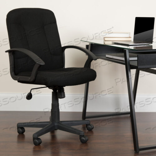 OEM#: GO-ST-6-BK-GGGARVER ЧЕРНОЕ ТКАНЕВОЕ ОФИСНОЕ КРЕСЛО ДЛЯ РУКОВОДИТЕЛЯ, С НЕЙЛОНОВЫМИ ПОДЛОКОТНИКАМИ, С СРЕДНЕЙ СПИНОЙ, ОТДЕЛКОЙ ИЗ ЧЕРНОЙ ТКАНИ, ОТ Flash Furniture