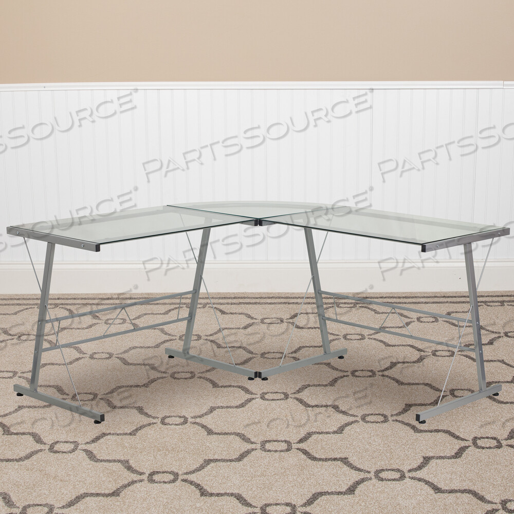 OEM#: NAN-CD-22181-GGGINNY Г-ОБРАЗНЫЙ СТОЛ 83,5 дюймов, УГЛОВОЙ КОМПЬЮТЕРНЫЙ СТОЛ, ИГРОВОЙ СТОЛ, УГЛОВОЙ СТОЛ ДЛЯ ДОМАШНЕГО ОФИСА, ИГРОВОЙ СТОЛ, ЛЕГКО СОБИРАЕТСЯ, ПРОЗРАЧНЫЙ от Flash Furniture