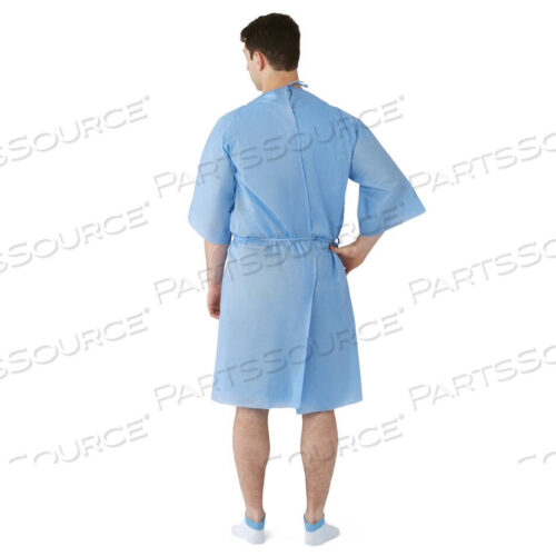 OEM#: NON27146SLXLGOWN, PATIENT: SHORT SLEEVE FRONT BACK OPENING WITH TIE MULTILAYER PATIENT GOWN, BLUE, SIZE EXTRA LARGE by Medline Industries, Inc.