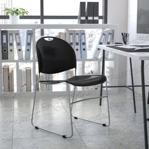 OEM#: RUT-188-BK-CHR-GGHERCULES SERIES 880 LB. CAPACITY BLACK ULTRA-COMPACT STACK CHAIR С ХРОМИРОВАННОЙ РАМКОЙ от Flash Furniture
