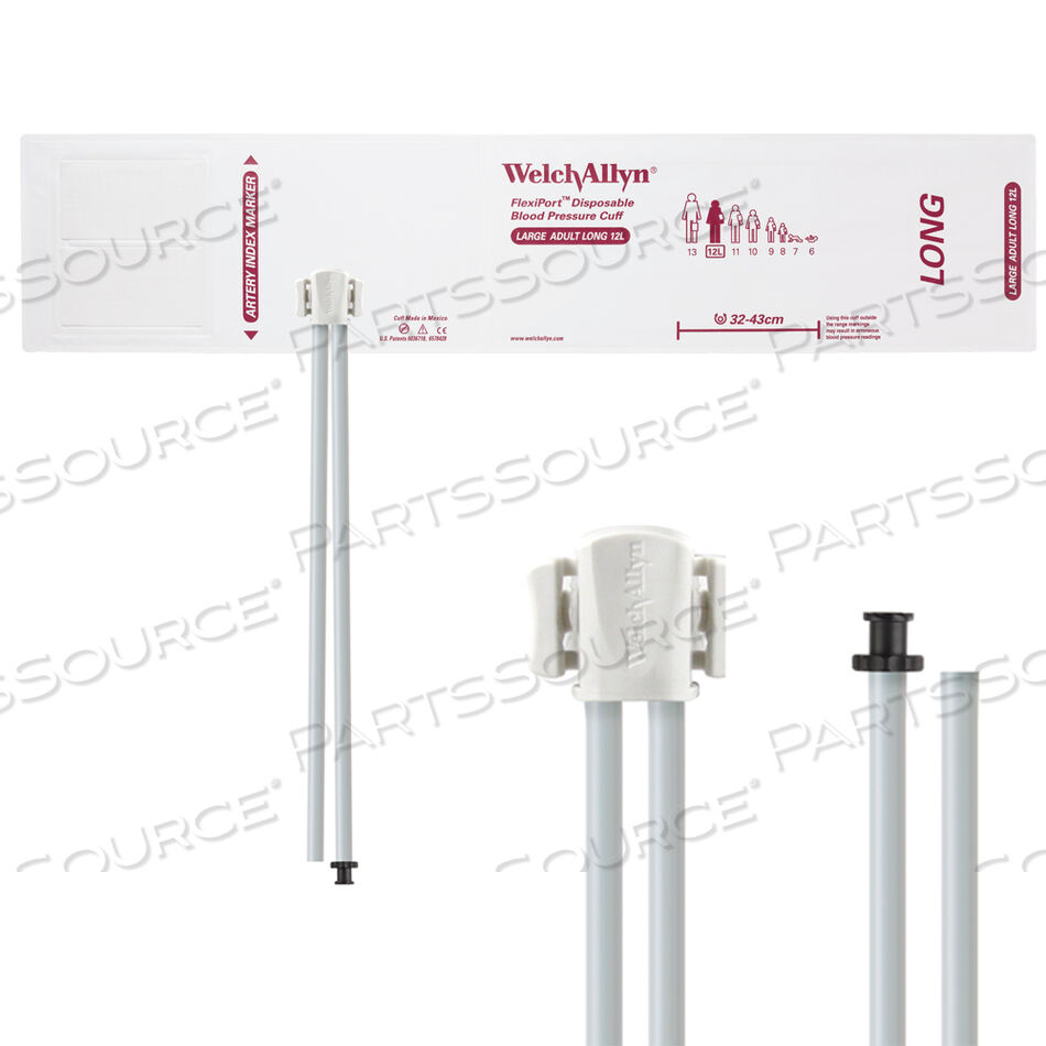 OEM#: SOFT-12L-2TPFULLY CONFIGURED FLEXIPORT BLOOD PRESSURE CUFFS, LARGE(12L) ADULT LONG 32-43 CM, DUAL TUBE, TRI-PURPOSE & EMPTY TUBE, DISPOSABLE (20 CUFFS/CASE) by Welch Allyn Inc.