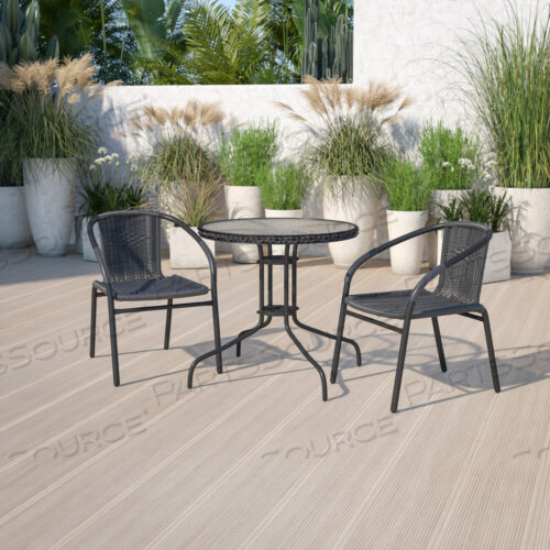 OEM#: TLH-087RD-037BK2-GGLILA 28 КРУГЛЫЙ СТОЛ ИЗ СТЕКЛЯННОГО МЕТАЛЛА С ЧЕРНОЙ РОТАНГОВОЙ КАЙМОЙ И 2 ЧЕРНЫХ РОТАНГОВЫХ СТУЛЬЯ от Flash Furniture