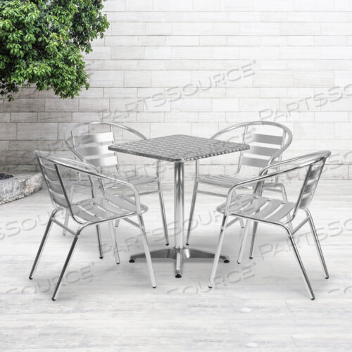 OEM#: TLH-ALUM-24SQ-017BCHR4-GGLILA 23,5 КВАДРАТНЫЙ АЛЮМИНИЕВЫЙ СТОЛ ДЛЯ ПОМЕЩЕНИЙ И УЛИЦ С 4 РЕЕЧНЫМИ СПИНКАМИ от Flash Furniture