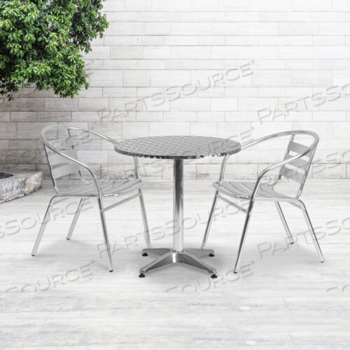 OEM#: TLH-ALUM-28RD-017BCHR2-GGLILA 27,5-дюймовый круглый алюминиевый стол для использования в помещении и на улице с двумя стульями с реечными спинками от Flash Furniture