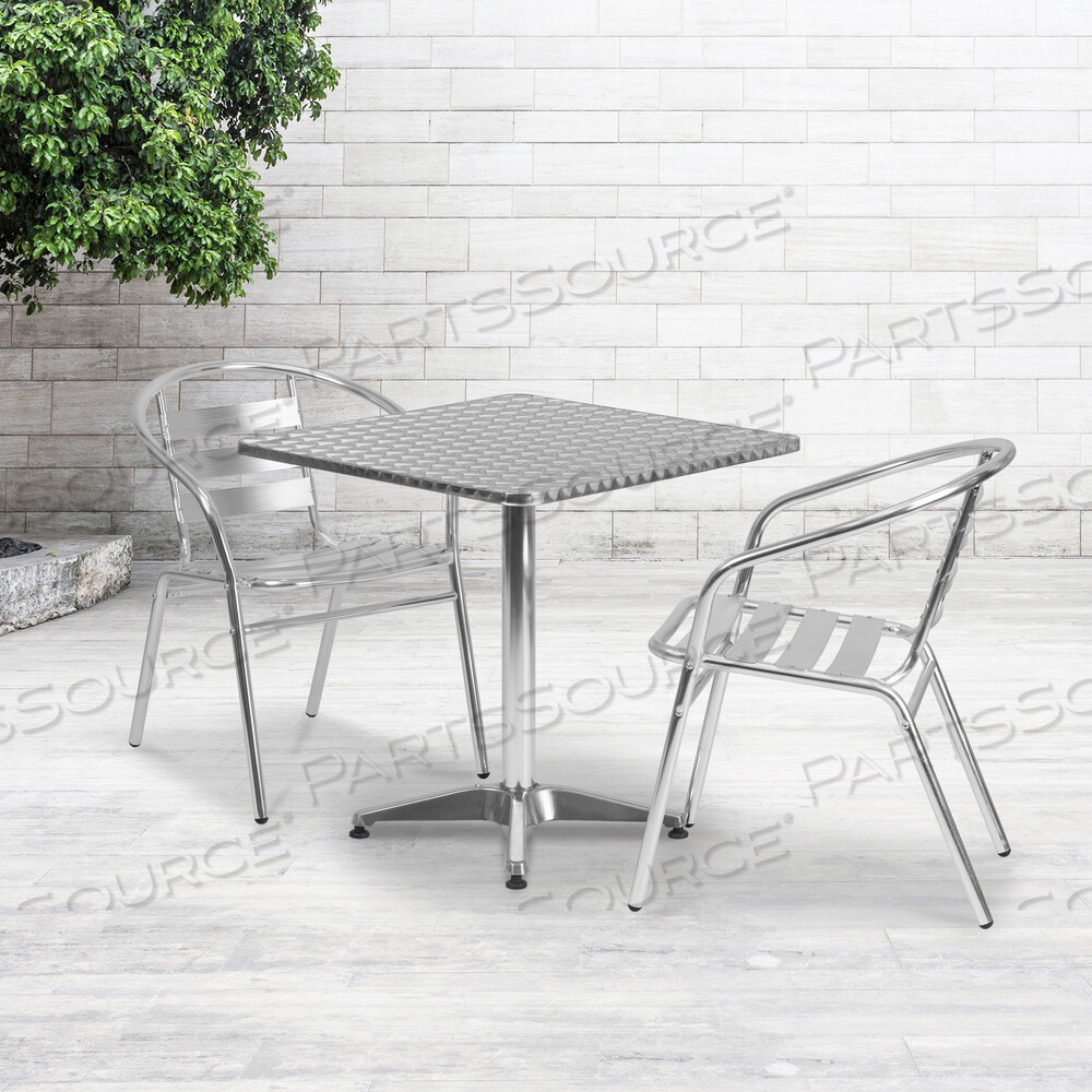 OEM#: TLH-ALUM-28SQ-017BCHR2-GGLILA 27,5 КВАДРАТНЫЙ АЛЮМИНИЕВЫЙ СТОЛ ДЛЯ ПОМЕЩЕНИЙ И УЛИЦ С 2 РЕЕЧНЫМИ СПИНКАМИ от Flash Furniture