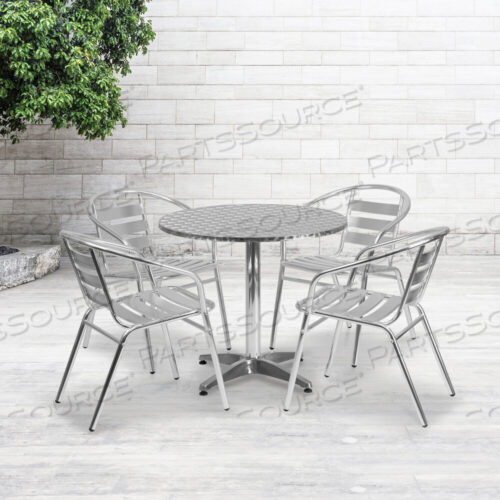 OEM#: TLH-ALUM-32RD-017BCHR4-GGLILA 31,5 круглый алюминиевый стол для использования в помещении и на улице с 4 стульями со спинками из реек от Flash Furniture