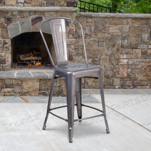 OEM#: XU-DG-TP001B-24-GGLINCOLN 24 ВЫСОКИЙ ТАБУРЕТ ДЛЯ СТОЙКИ В ПОМЕЩЕНИИ С ПРОЗРАЧНЫМ ПОКРЫТИЕМ И СПИНКОЙ от Flash Furniture