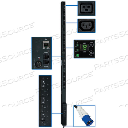 PDU 3-ФАЗНЫЙ ПЕРЕКЛЮЧАЕМЫЙ 208В 8.6КВТ IEC-309 21 C13, 3 C19 0URM