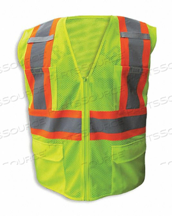 SAFETY VEST LIME FR ORG STRIPE ZIPPR-XL