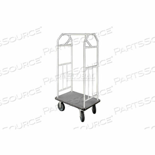 OEM#: 6135SA-S-GRBELLMAN HOTEL CART 35X24 SATIN ALUMINUM WITH GRAY CARPET & RUBBER WHEELS by Glaro Products Inc