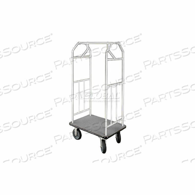OEM#: 6135SA-S-GRBELLMAN HOTEL CART 35X24 SATIN ALUMINUM WITH GRAY CARPET & RUBBER WHEELS by Glaro Products Inc