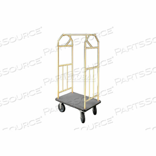 OEM#: 6135BE-S-GRBELLMAN HOTEL CART 35X24 SATIN BRASS WITH GRAY CARPET & RUBBER WHEELS by Glaro Products Inc