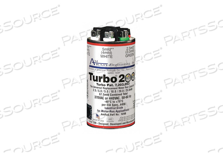 OEM#: TURBO 200MOTOR RUN CAPACITOR 2.5-67.5MFD 370/440V by Global