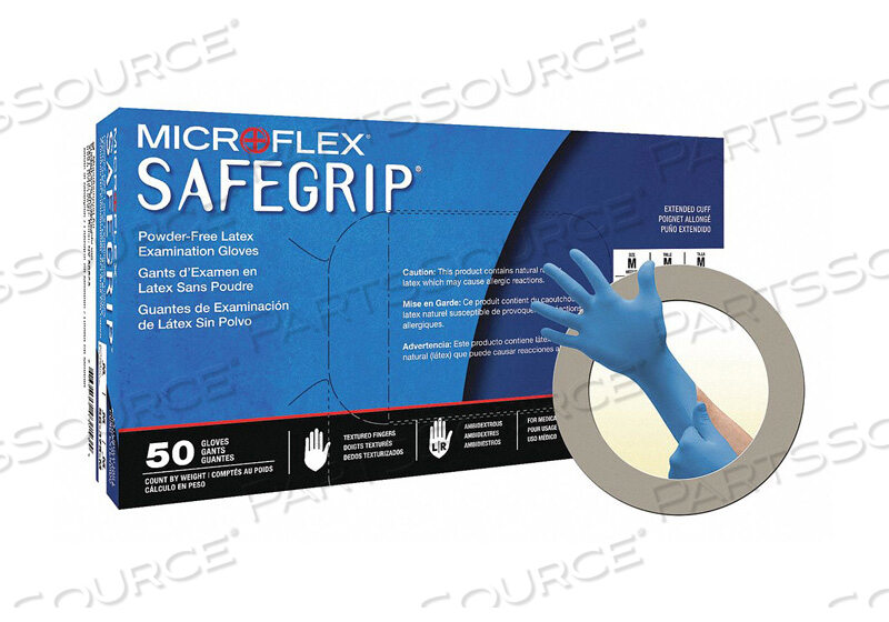 OEM#: SG-375-SSAFEGRIP SG-375 LATEX EXAM GLOVES, SMALL, NATURAL RUBBER LATEX, BLUE by Microflex