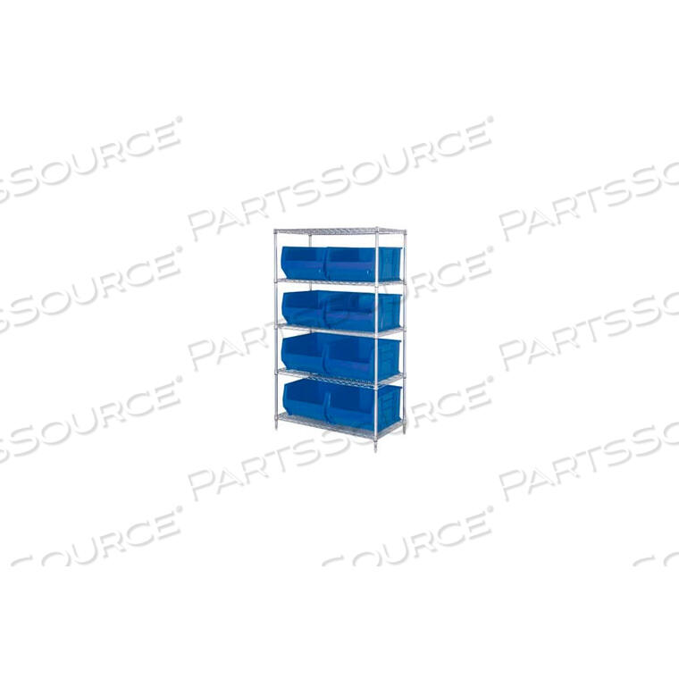 OEM#: WR5-995BLWR5-995 ХРОМИРОВАННЫЙ ПРОВОЛОЧНЫЙ СТЕЛЛАЖ С 8 36D КОНТЕЙНЕРАМИ СИНЕГО ЦВЕТА, 36X48X86 от Quantum Storage Systems