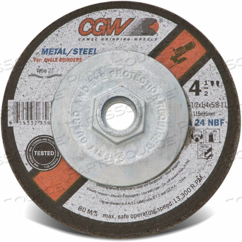 OEM#: 3623136231 CGW T27 DEPRESSED CENTER WHEEL GRINDING, 6 X 1/4 X 7/8 A24-N-BF STEEL, FAST CUT, 25 PER BOX by CGW Abrasives
