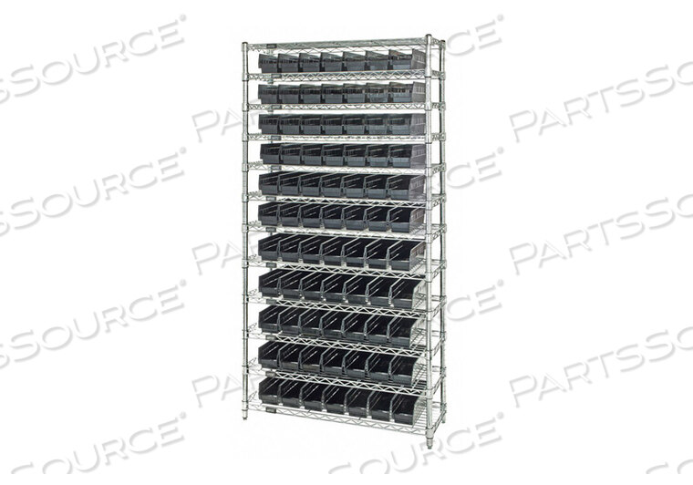 OEM#: WR12-101BKWR12-101 CHROME WIRE SHELVING WITH 77 4H SHELF BINS BLACK, 12X36X74 by Quantum Storage Systems