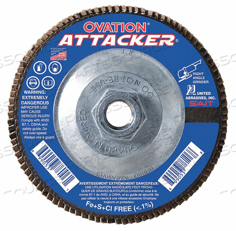 OEM#: 76316 ЛЕПЕСТКОВЫЙ ДИСК С КРЕПЛЕНИЕМ НА ОПРАВКЕ 4-1/2 ДЮЙМА 40 ГРУБЫЙ от United Abrasives-Sait