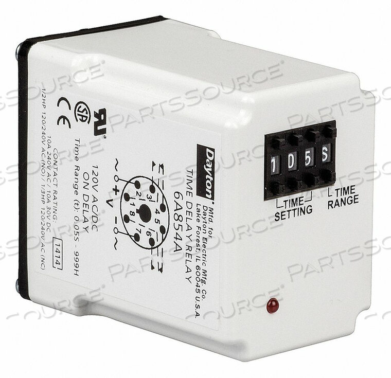 OEM#: 6A854H7809 РЕЛЕ ЗАДЕРЖКИ ВРЕМЕНИ 120 В переменного/постоянного тока 10 А DPDT LED от DAYTON ELECTRIC MANUFACTURING CO