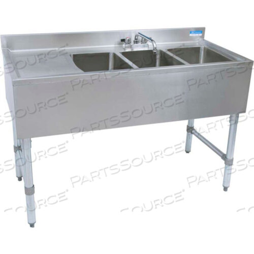 Раковина из нержавеющей стали, 3-х КОМПОНЕНТНАЯ, под столешницей, 48OAL, с крылом слева 10X14X10D