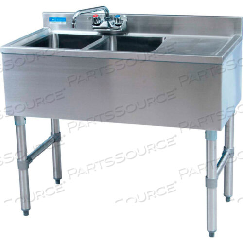 Раковина из нержавеющей стали под столешницей, двухкомпонентная, с крылом справа, 36Дx18-1/4Шx32-1/2В