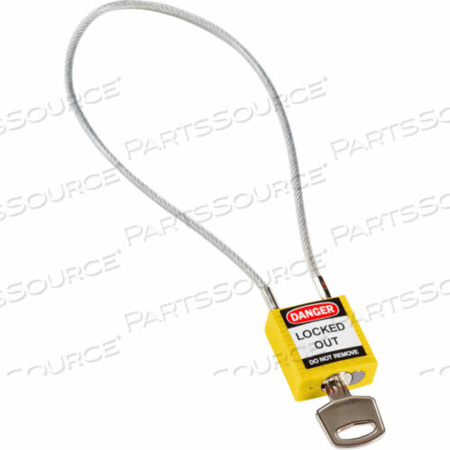 OEM#: 146125CABLE SAFETY PADLOCK WITH LABEL, 8H CLEARANCE STEEL CABLE, YELLOW by Brady Americas