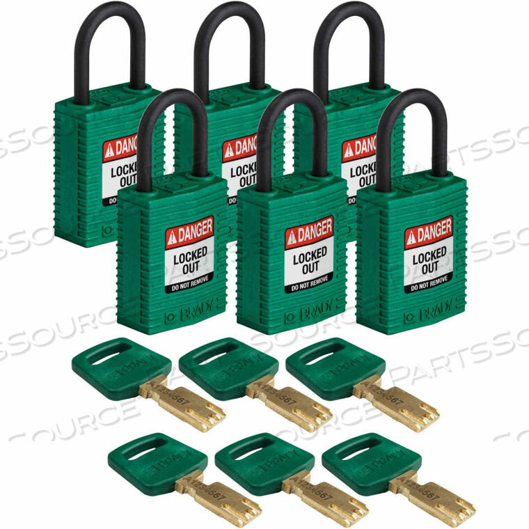 OEM#: CPT-GRN-25PL-KD6PKSAFEKEY БЛОКИРОВОЧНЫЙ НАВЕСНОЙ ЗАМОК НЕЙЛОН 1 ПЛАСТИКОВАЯ СКОБА КЛЮЧ ОТЛИЧНЫЙ от Brady Americas