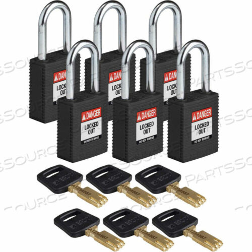 OEM#: NYL-BLK-38ST-KA6PKSAFEKEY БЛОКИРОВОЧНЫЙ ЗАМОК-НАВЕСНОЙ НЕЙЛОН 1.5 СТАЛЬНАЯ ДУЖКА С ОДИНАКОВЫМ КЛЮЧОМ от Brady Americas