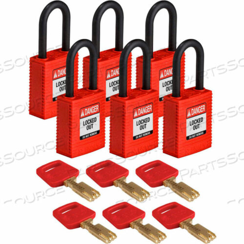 OEM#: NYL-RED-38PL-KD6PKSAFEKEY БЛОКИРОВКА НАВЕСНОГО ЗАМКА НЕЙЛОН 1.5 ПЛАСТИКОВАЯ СКОБА ОТЛИЧНАЯ от Brady Americas