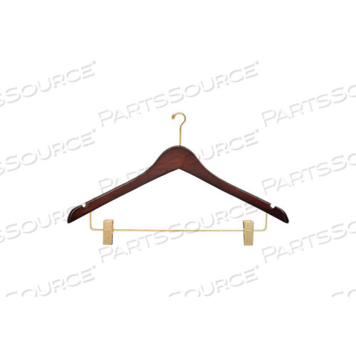 17 ДЕРЕВЯННАЯ ВЕШАЛКА ДЛЯ ЖЕНСКОГО КОСТЮМА/ЮБКИ, МИНИ-КРЮЧОК, ОРЕХ С ЛАТУННОЙ ФУРНИТУРОЙ, 100 ШТ./КОРОБКА