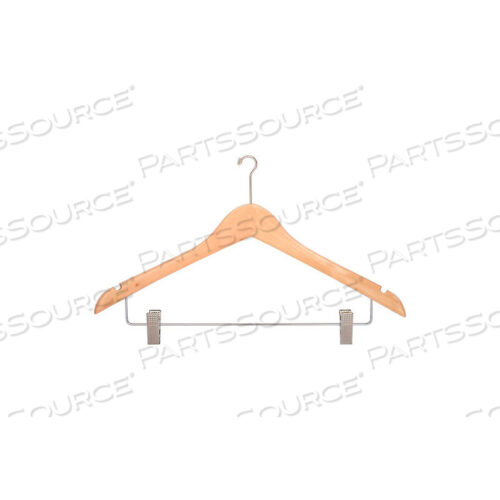 17 ДЕРЕВЯННАЯ ВЕШАЛКА ДЛЯ ЖЕНСКОГО КОСТЮМА/ЮБКИ, МИНИ-КРЮЧОК, НАТУРАЛЬНАЯ С ХРОМИРОВАННОЙ ФУРНИТУРОЙ, 100 ШТ./КОРОБКА