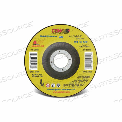 OEM#: 45027ОТРЕЗНОЙ КРУГ 7 X 5/8 - 11 36 ЗЕРНИСТОСТЬ ТИП 27 ОКСИД АЛЮМИНИЯ от CGW Abrasives